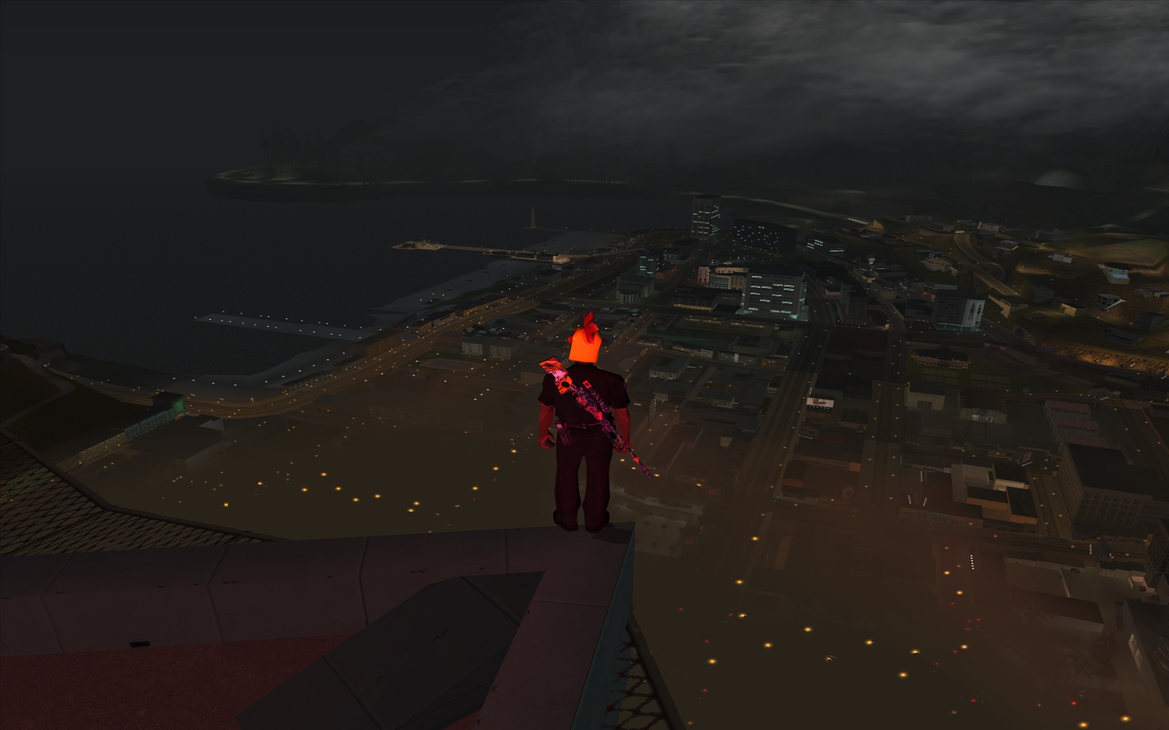 Nighttime view from the Maze Bank tower