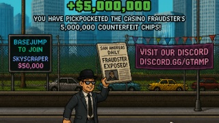 Newspaper event casino fraudster on 16-bits with Video Game pixel art picture!!